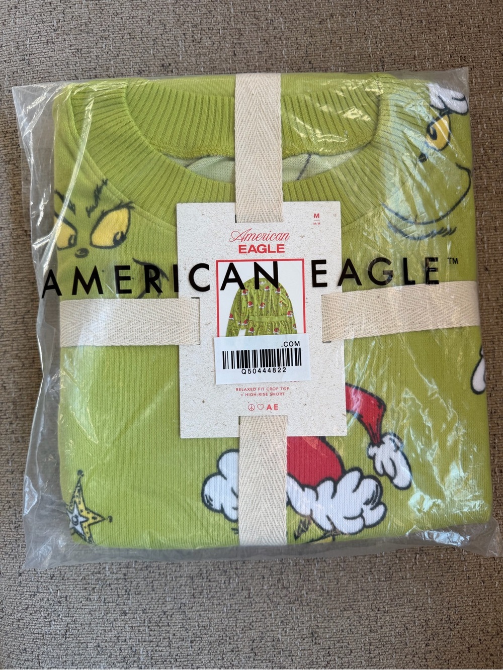 NWT American Eagle Green Grinch Pajama Set w/matching Socks, Size M